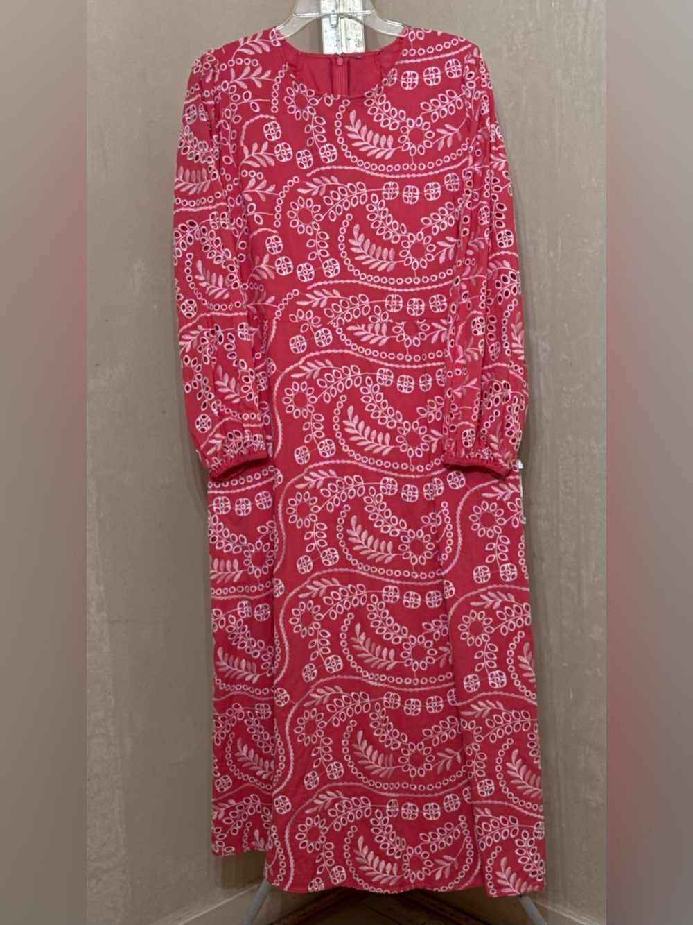 Pink Coral and White 100% cotton broderie anglaise maxi dress